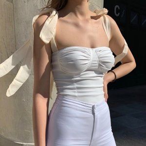 Brand New White Tube Top w/ Nude Mesh Stra…